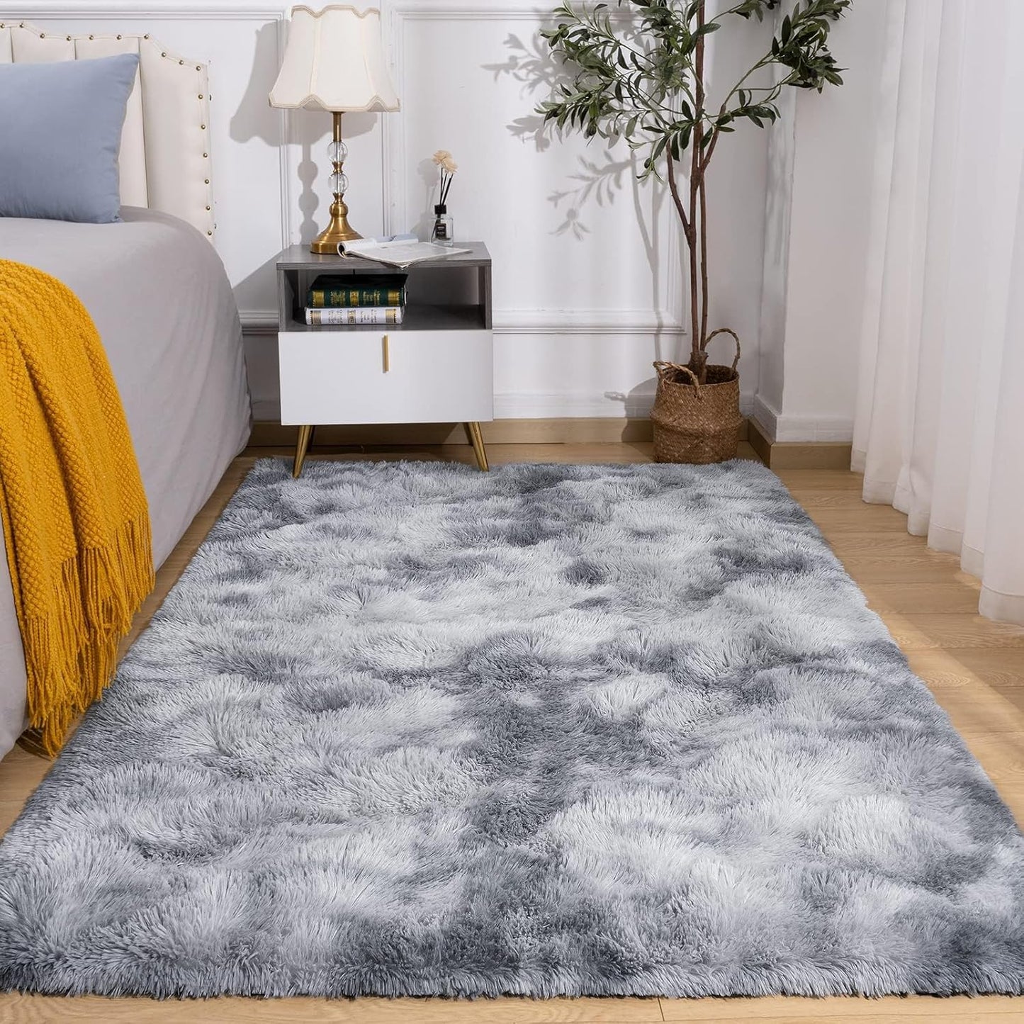 ASIinnsy Area Rugs Soft Fluffy Carpets For Living room Shaggy Rug Modern Area Rug For Bedroom Anti-Slip Rugs For Kids Room Indoor Home Decorative Carpet (Black Grey, 80 x 120cm)