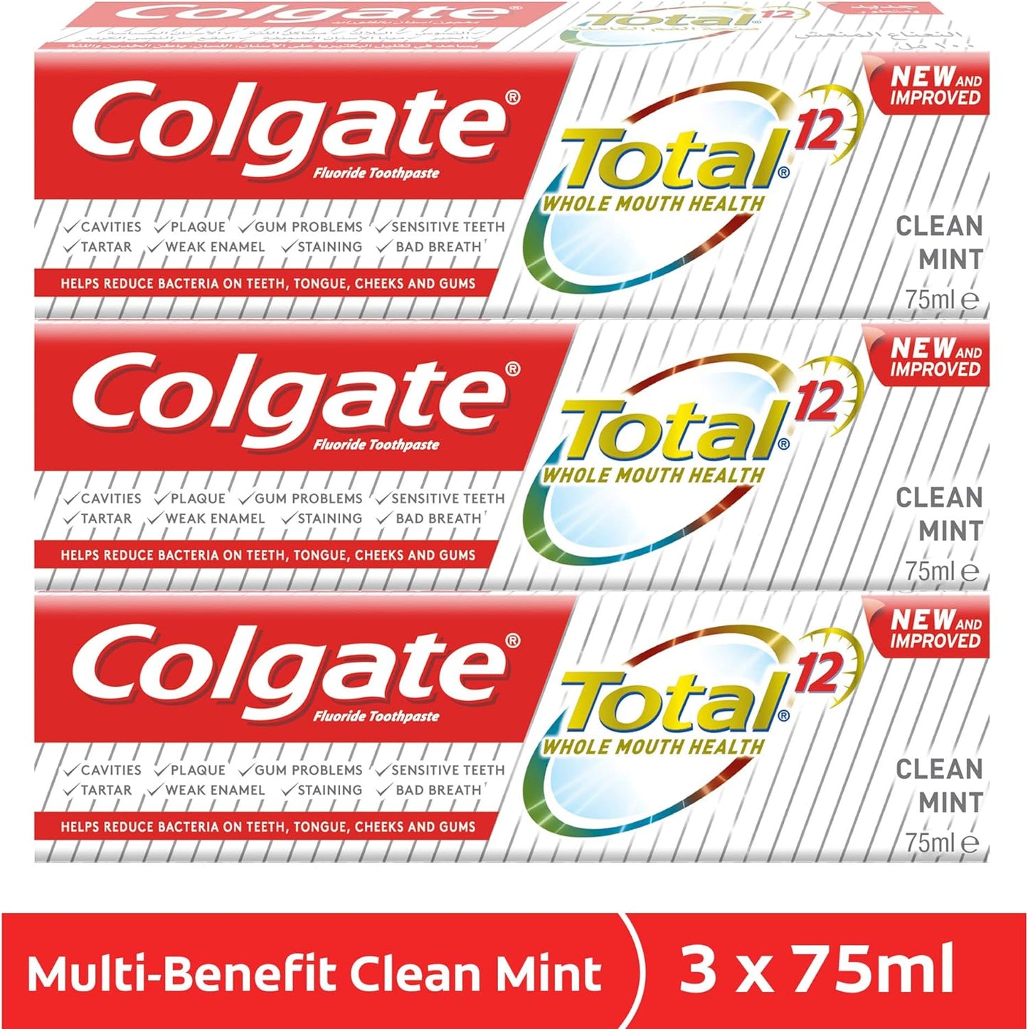 Colgate Total Clean Mint Toothpaste 12 Hour Protection - 3 X 75 ml