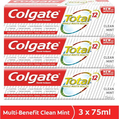 Colgate Total Clean Mint Toothpaste 12 Hour Protection - 3 X 75 ml