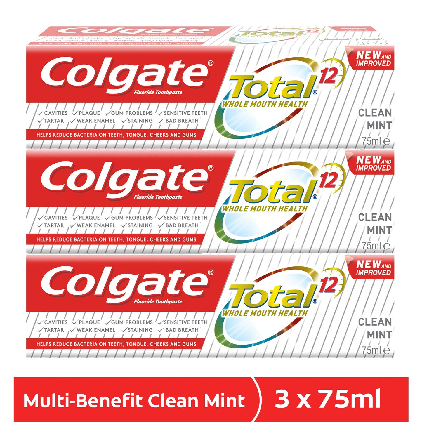 Colgate Total Clean Mint Toothpaste 12 Hour Protection - 3 X 75 ml