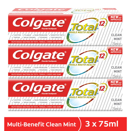 Colgate Total Clean Mint Toothpaste 12 Hour Protection - 3 X 75 ml