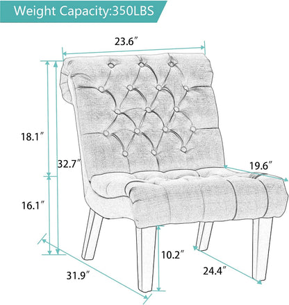 Alunaune Bedroom Chairs Armless Accent Lounge Chair Upholstered Tufted Sofa Backrest Fabric Recliner Living Room Chairs with Wood Legs-Khaki