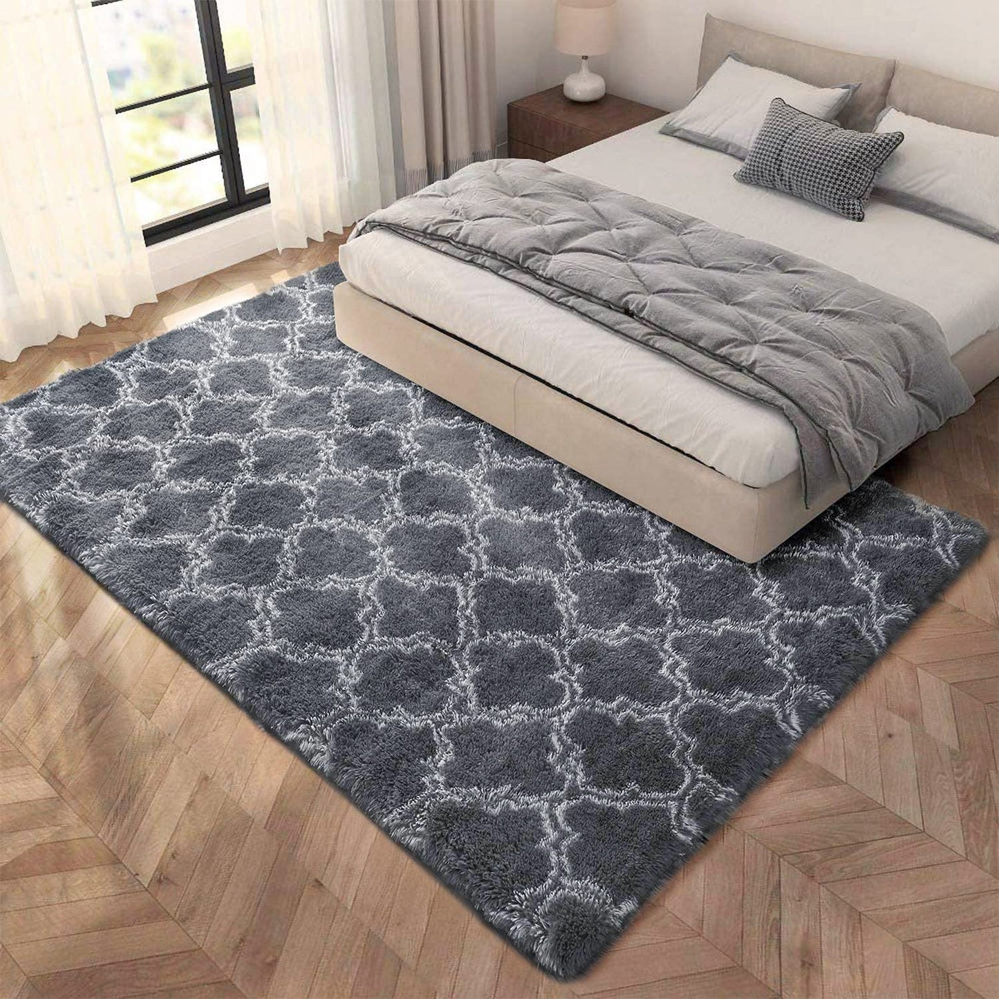 Tinyboy-hbq Area Rugs Shaggy Carpet for Living Room Bedroom Large Fluffy Carpet Modern Non-Slip Mat Multisize Rug Indoor Home Decor (Gray White, 80 x 120 cm)