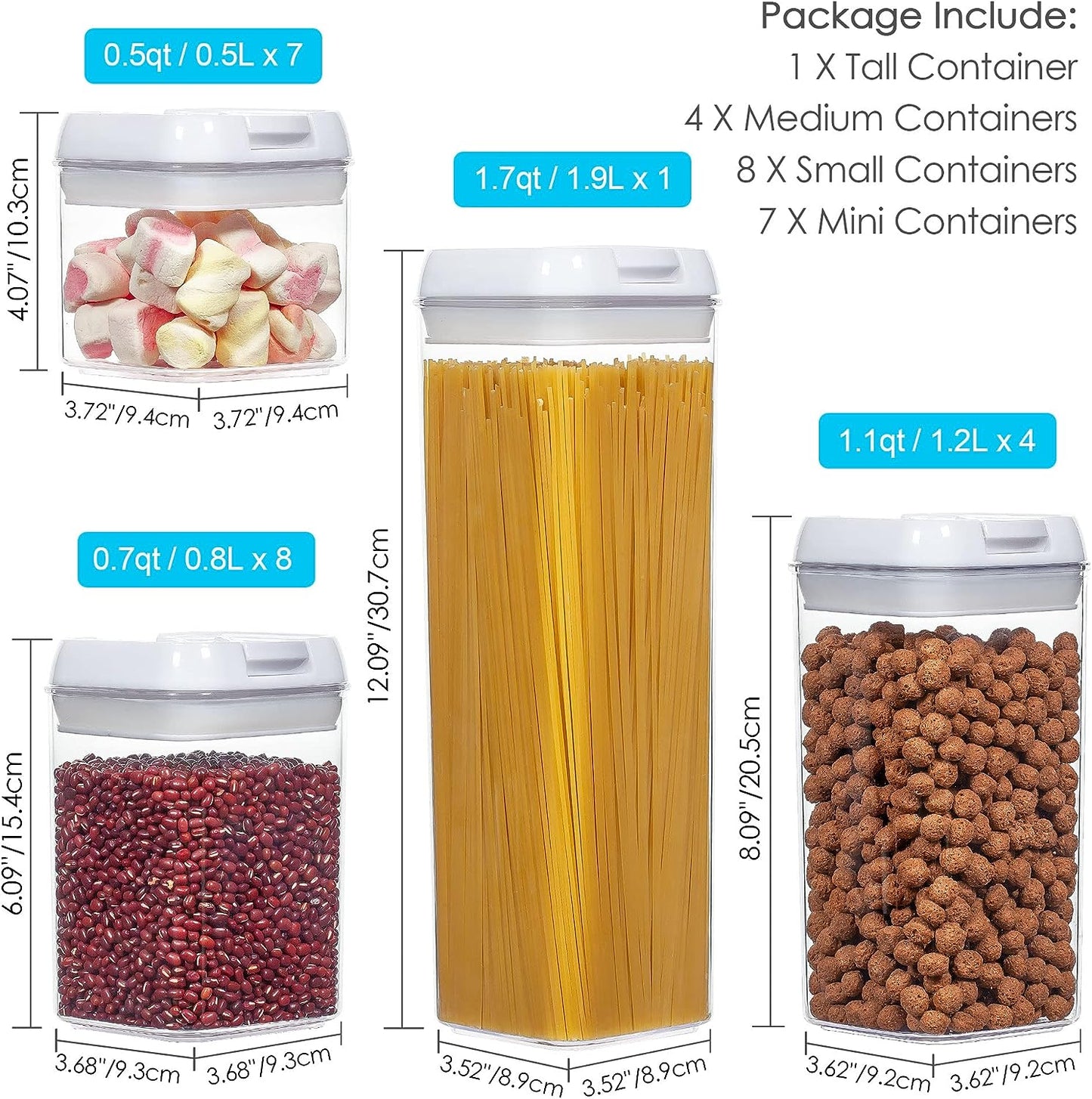 Vtopamrt Airtight Food Storage Containers Set with Lock Lids-Set of 7,Kitchen & Pantry Organization Plastic Storage Jar for Cereal, Flour Labels & Marker,BPA Free & Stackable Design