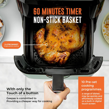 Geepas 9.2L Digital Air Fryer with Vortex – Family-Sized 9-in-1 Convection LED Touchscreen, 60 Minutes Timer & Non-Stick Basket Oil Free Toaster Oven | 2 Years Warranty