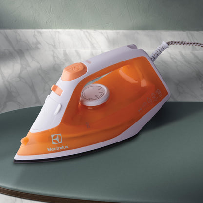 ELECTROLUX Steam Iron 1600W, Non Stick Ceramic Plate, Mechanical Knob, 1.8m Cord Length, 1 Axis Rotation Card, Water Tank, Steam Technology and Steam Shot 80 gm, Pilot Lamp, Orange, ESI4007