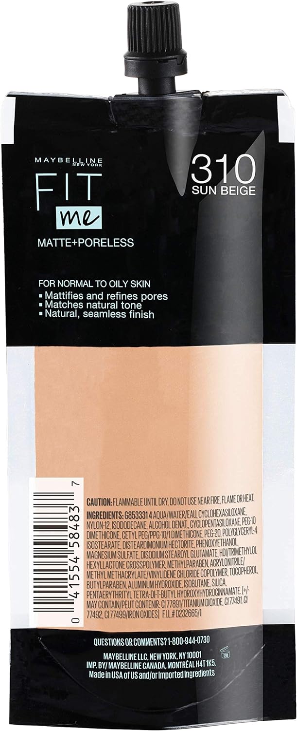 Maybelline Fit Me Matte + Poreless Liquid Oil-Free Foundation Makeup, Soft Tan, 1 Count (Packaging May Vary)