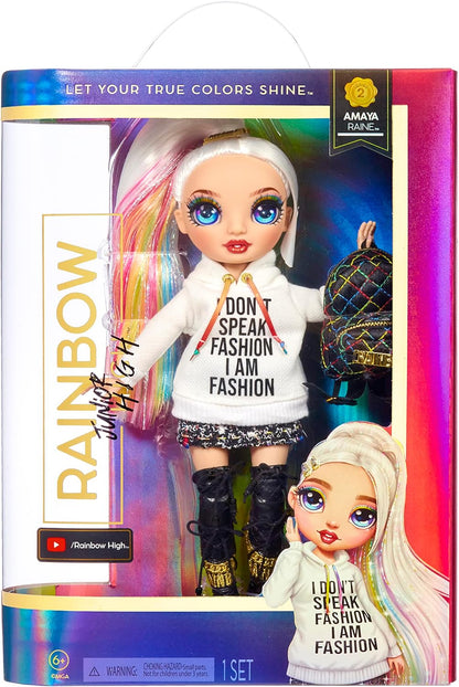 Rainbow High Junior High - AMAYA RAINE - 9"/23cm Rainbow Fashion Doll with Outfit and Accessories - Includes Fabric Backpack with Open and Close Feature - Gift and Collectable for Kids Ages 6+