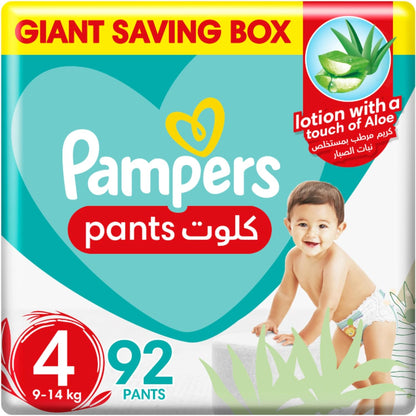 Pampers Baby-Dry Pants Diapers with Aloe Vera Lotion, 360 Fit & up to 100% Leakproof, Size 4, 9-14kg, 4 Mega Packs, 208 Count