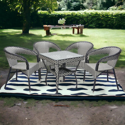 Rattan Set MH-RC-209-Gr-Blk 1+4 Rattan set- Table and Chairs Set- 1 Modern Round Table Chairs for Outdoor & Indoor area- Dining Room- Kitchen- Coffeeshop, Home Garden etc- (Grey,Blk)