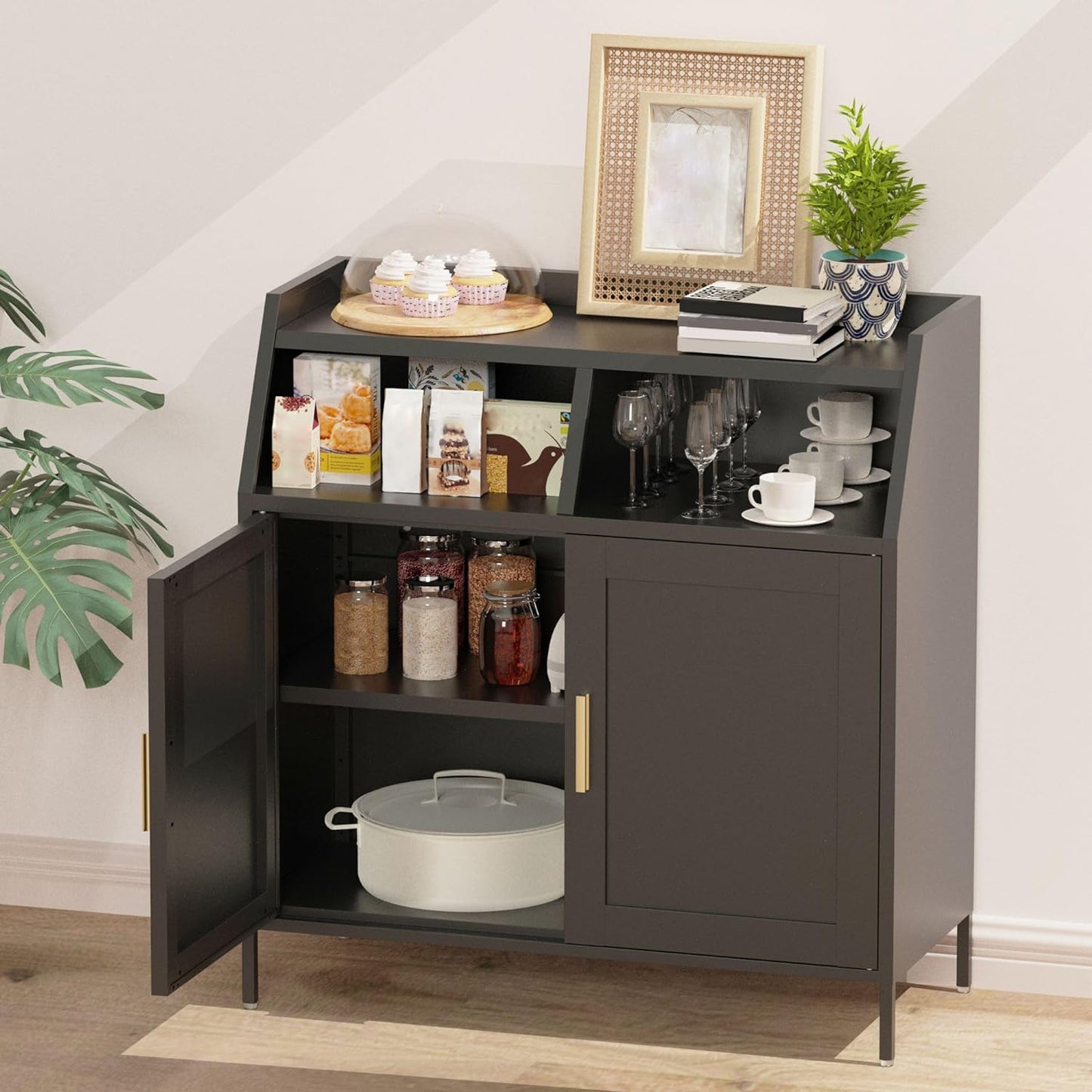 Sideboard Buffet Cabinet with Storage,Metal Kitchen Storage Cabinet with 2 Doors & Adjustable Shelves,Buffet Table Coffee Bar Cabinet,Cupboard Console Table for Kitchen Living Dining Room Hallway