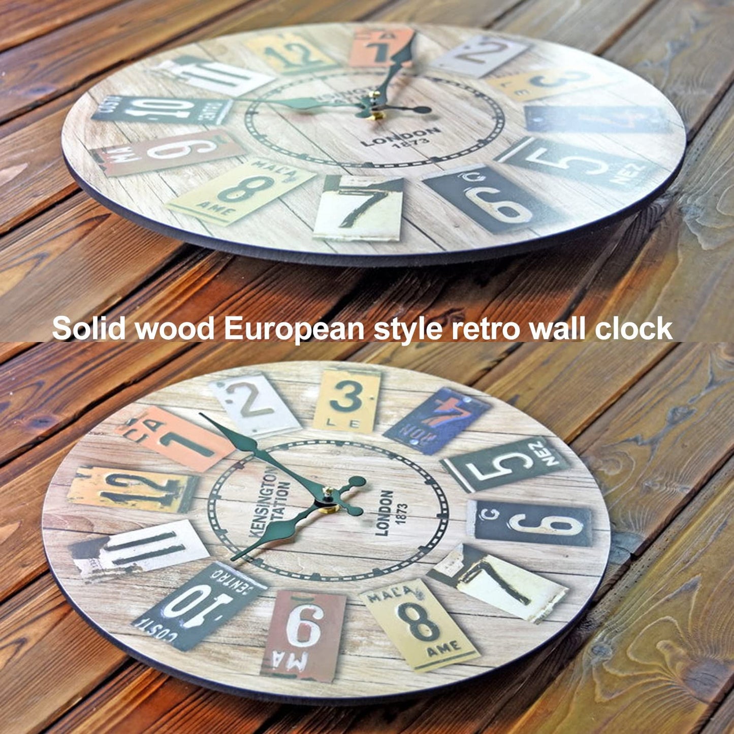 DAYONG Round Wall Clock 14 Inch Large Numbers Wooden Wall Clocks Battery Operated,Retro Rustic Style Decorative for Living Room Kitchen Home Bathroom Bedroom