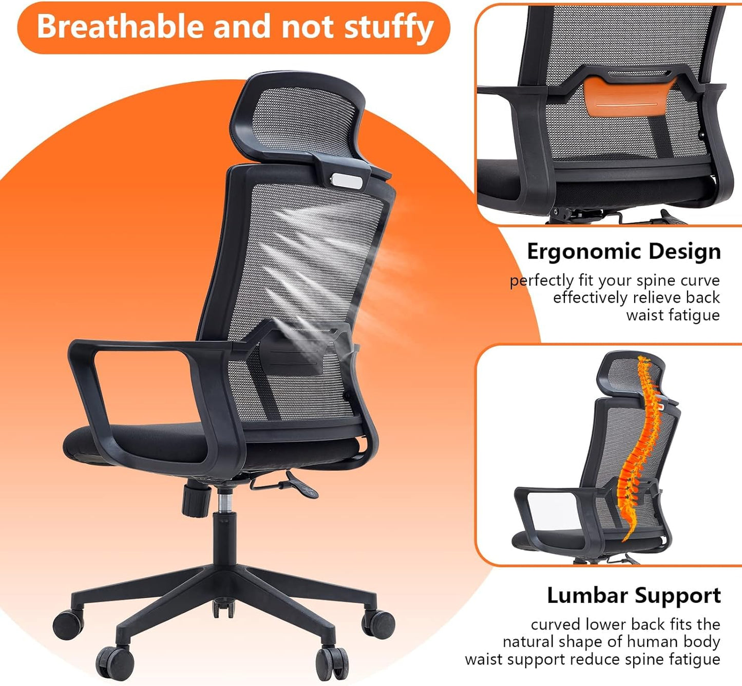 Kano.cn Desk Chair Office Chair for Home Height Adjustable Mid Back Mesh Computer Chair with Lumbar Support Mesh Swivel Computer Office Ergonomic Executive Chair