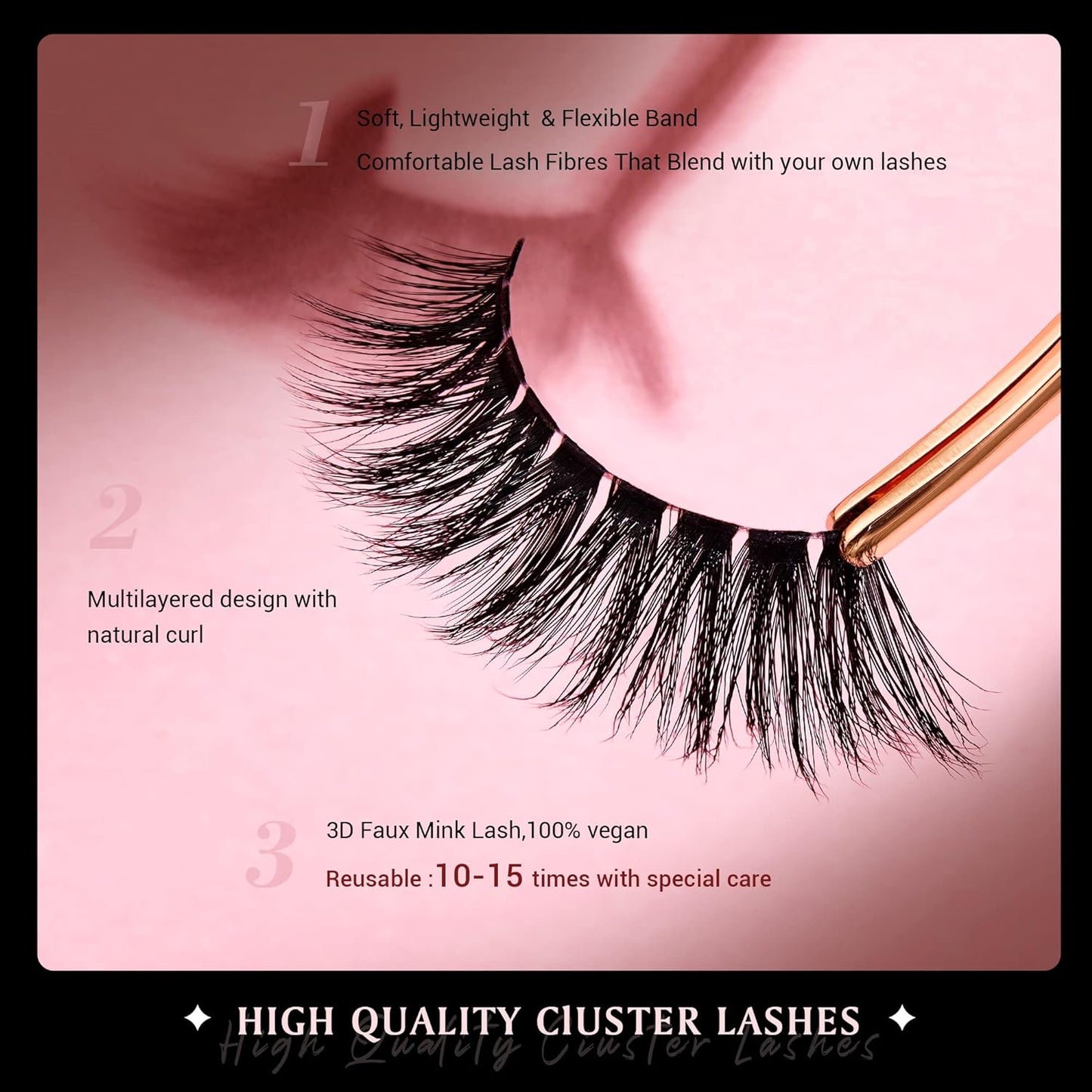 Jessup False Eyelashes Natural Look Fake Eyelashes 5 Pairs Pack Faux Mink Eyelashes 3D Wispy Fluffy Reusable Fake Lashes, FE503