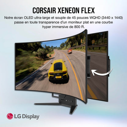 Corsair Xeneon Flex 45WQHD240 Gaming Monitor - 45-Inch OLED WQHD (3440 x 1440) Bendable Display, 240Hz Refresh Rate, 0.03ms GtG Response Time, NVIDIA G-SYNC Compatible, AMD FreeSync Premium - Black - CaveHubs