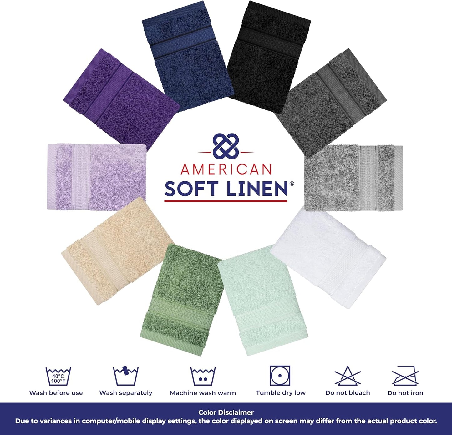 American Soft Linen Bath Linen Sets, 4 Pack Bath Linen Sets for Your Bathroom, Salem Luxury 100% Turkish Soft Twist Cotton, 13 x 13 inches Premium Quality Bath Linen Sets, Black