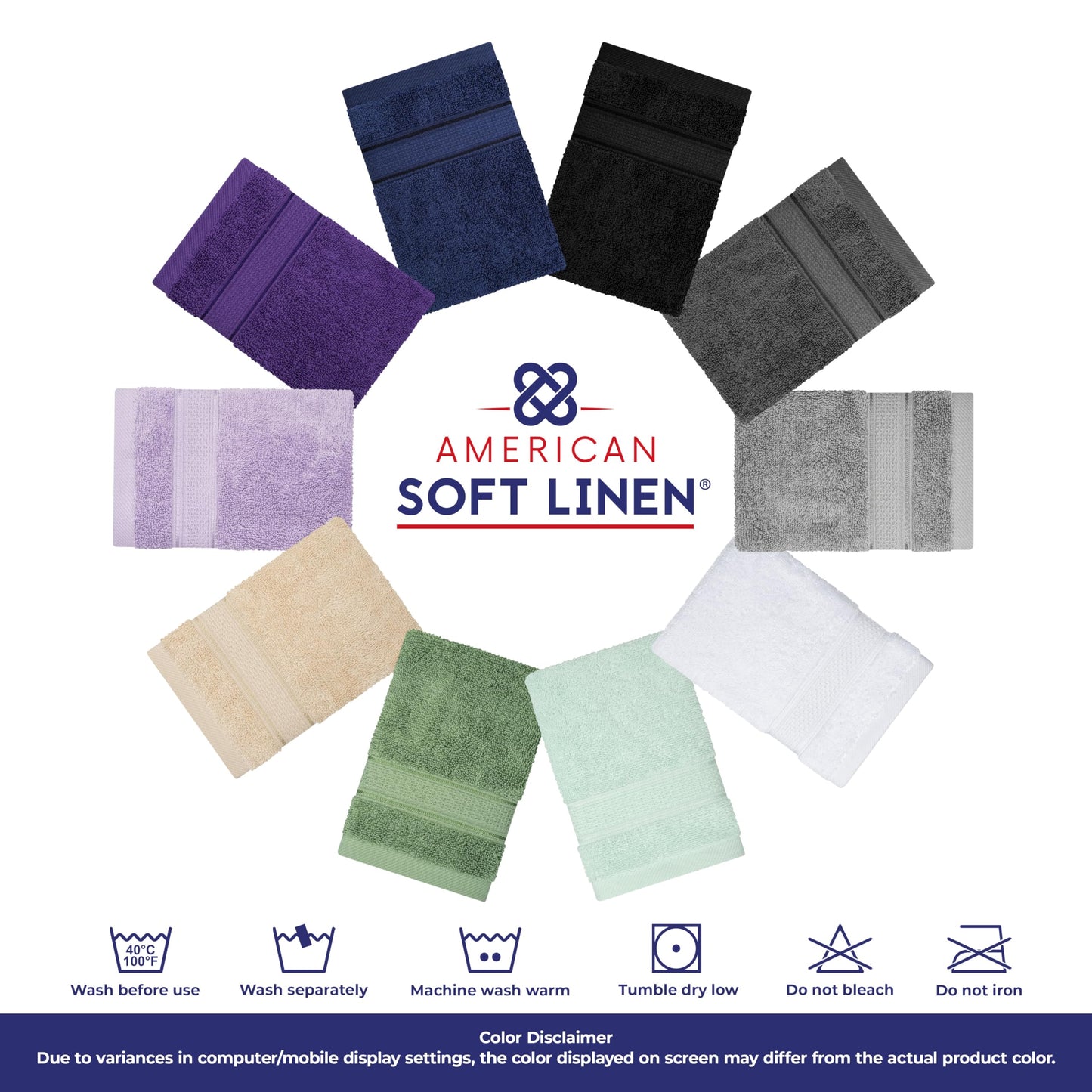 American Soft Linen Bath Linen Sets, 4 Pack Bath Linen Sets for Your Bathroom, Salem Luxury 100% Turkish Soft Twist Cotton, 13 x 13 inches Premium Quality Bath Linen Sets, Black