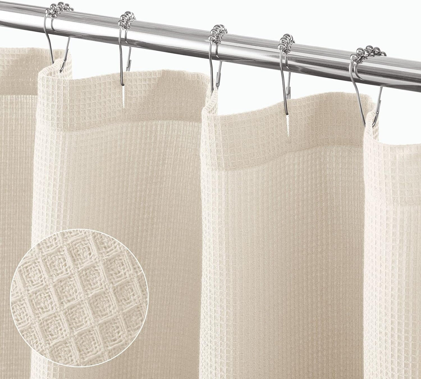 mDesign Cotton Waffle Weave Fabric Shower Curtain - for Bathroom Showers and Bathtubs - Hotel Quality - Machine Washable - Farmhouse Style - 72x72 Inch Cream/Beige