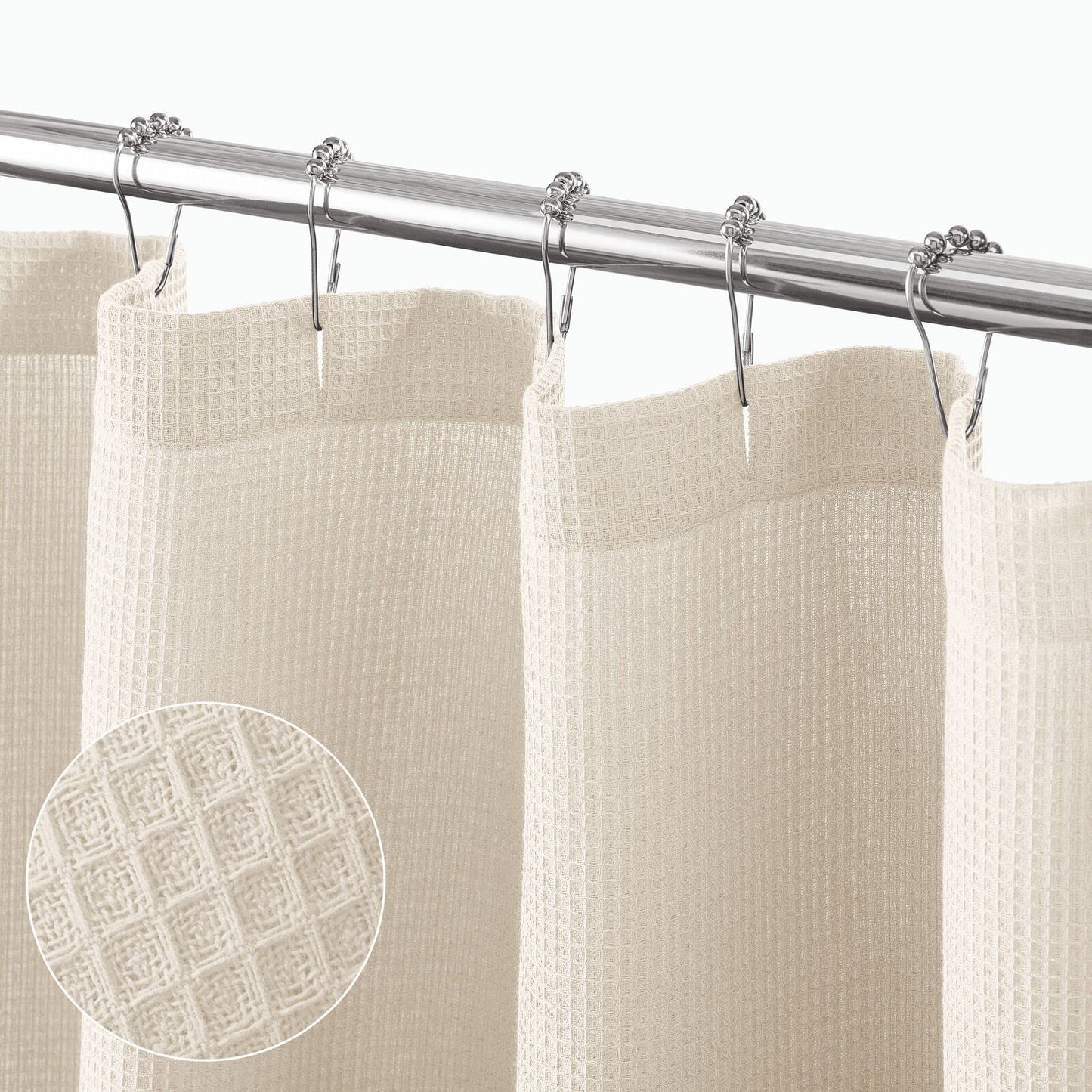 mDesign Cotton Waffle Weave Fabric Shower Curtain - for Bathroom Showers and Bathtubs - Hotel Quality - Machine Washable - Farmhouse Style - 72x72 Inch Cream/Beige