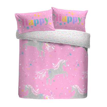 Bedlam - Unicorn Glow - Childrens Glow in the Dark Duvet Cover Set - Double Bed Size in Pink