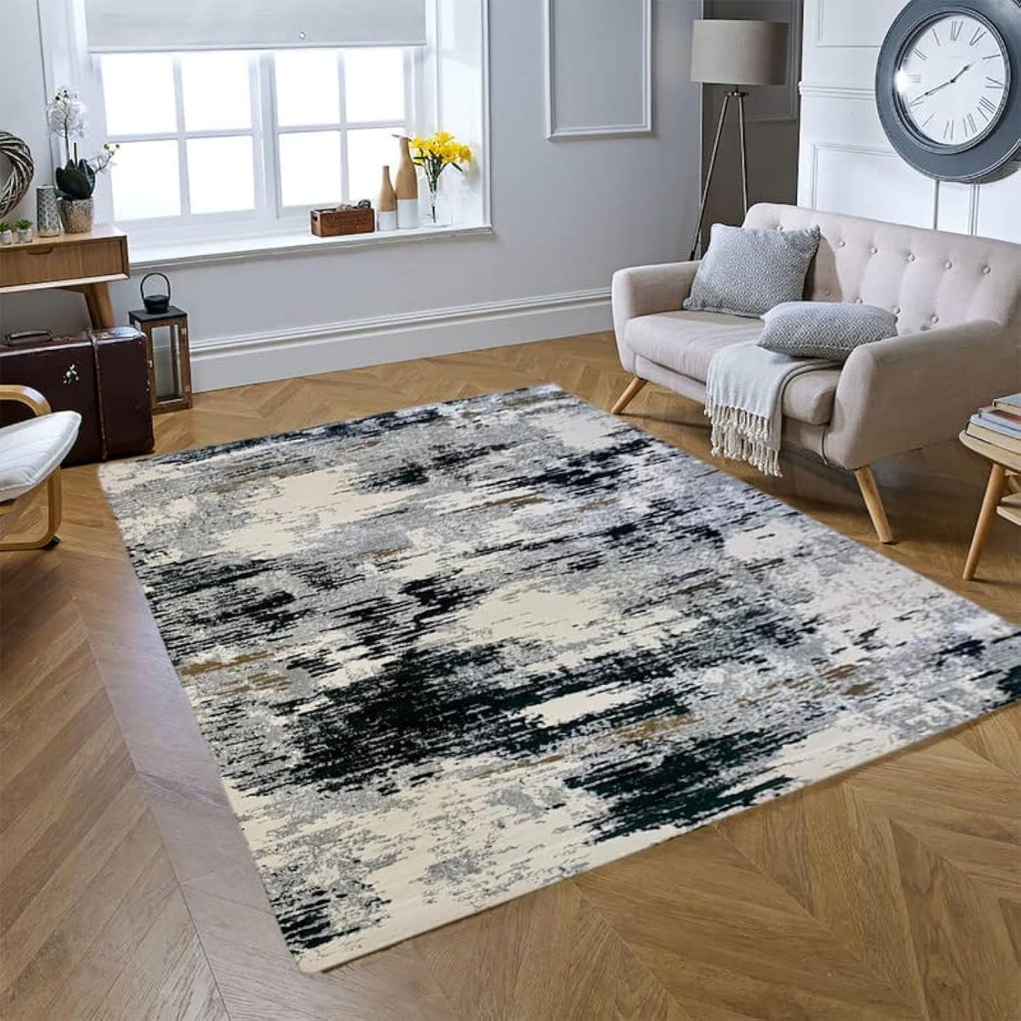 HandpickedFurniture Handpicked Furniture Abstract Beige Runner Carpet Ultra Soft Area Carpets For Bed Room, Living Room, And Dining room, Anti-slip Floor Carpets, Made In Turkey (Grey, 150 x 230 cm)