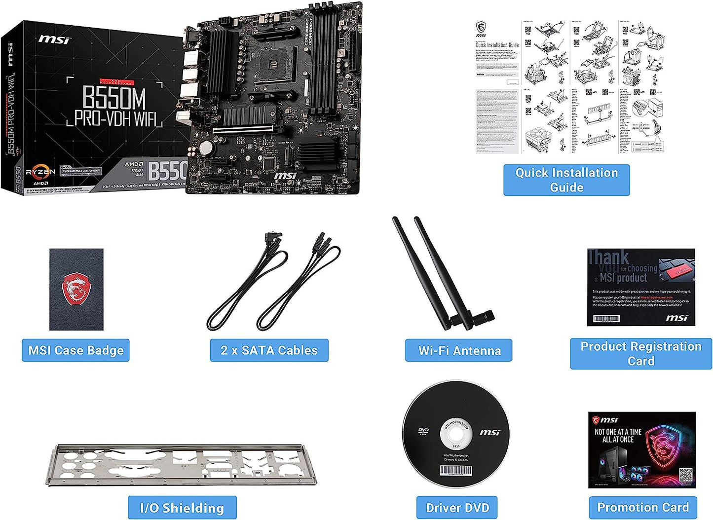 MSI B550M PRO-VDH WiFi ProSeries Motherboard (AMD AM4, DDR4, PCIe 4.0, SATA 6Gb/s, M.2, USB 3.2 Gen 1, Wi-Fi, D-SUB/HDMI/DP, Micro-ATX)