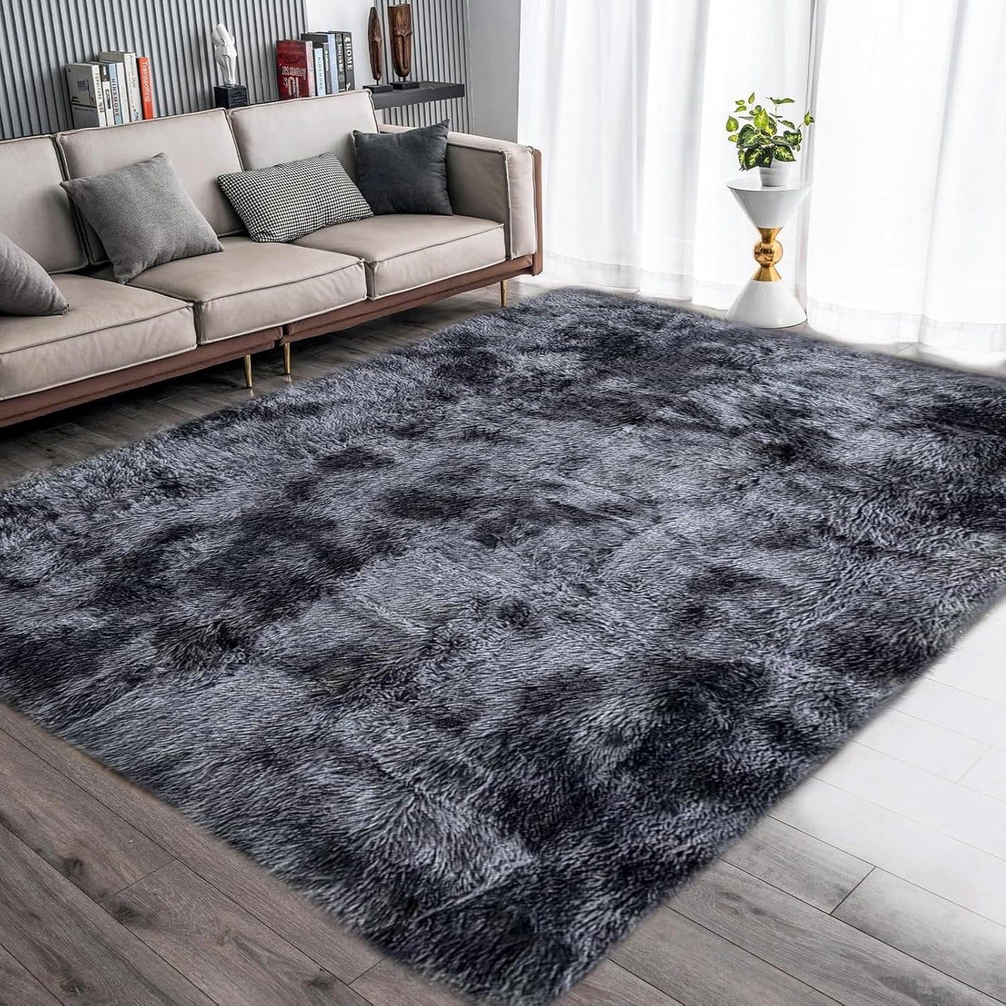 Tinyboy-hbq Area Rugs Shaggy Carpet for Living Room Bedroom Large Fluffy Carpet Modern Non-Slip Mat Multisize Rug Indoor Home Decor (Gray White, 80 x 120 cm)