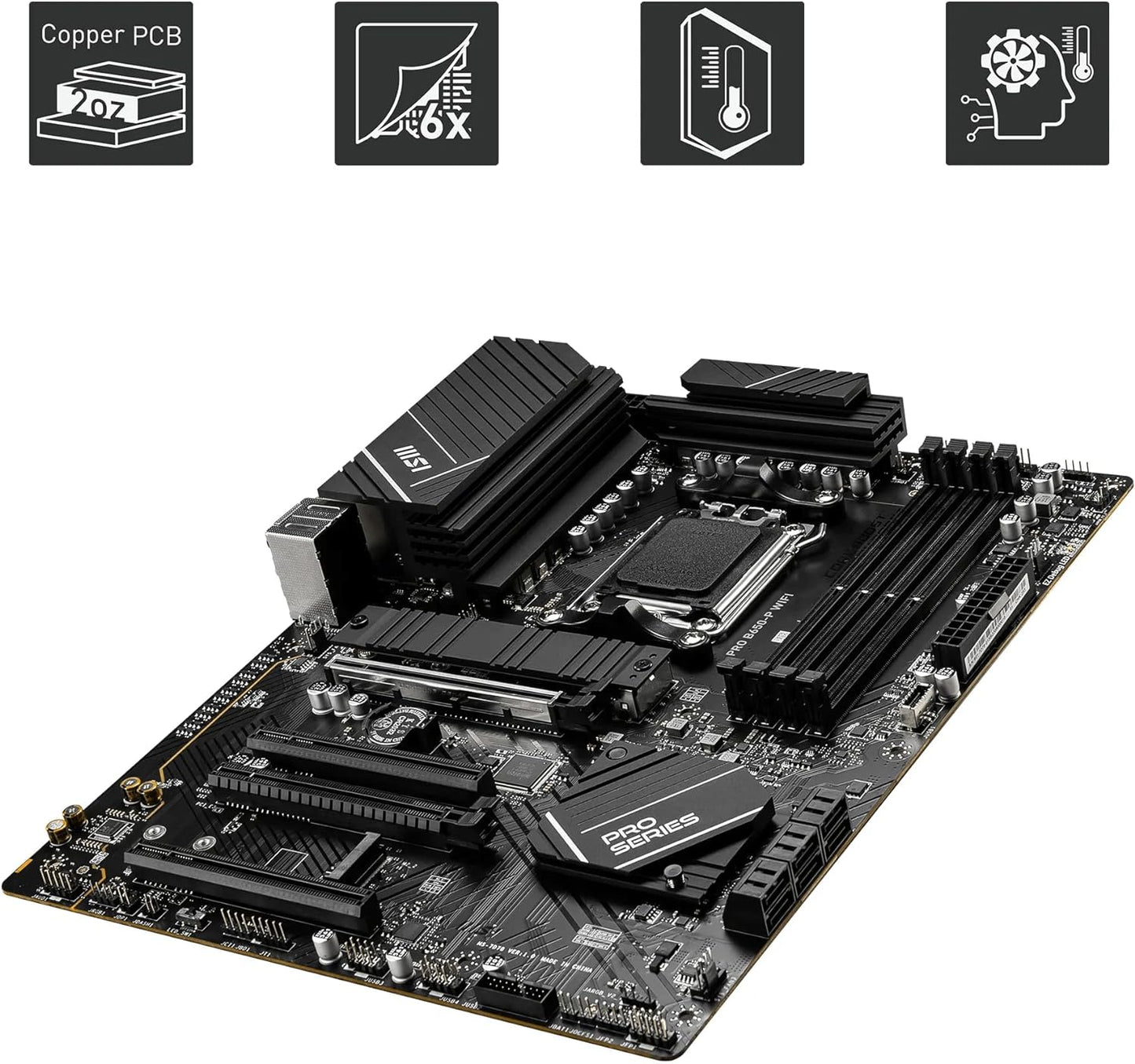 MSI PRO B650M-A WIFI AM5 Micro-ATX Motherboard, AMD B650 Chipset, 4 x 2-Channel DDR5 Slots, 128GB Max Memory, Wi-Fi 6E, 2x PCI-E x16, 2x M.2, 1x HDMI, 1x DP