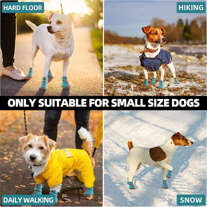 Dog Shoes, 4 Pcs Size 4 Anti-Slip Breathable Waterproof Dog Booties, Boot Paw Protector for Small Dog, Dog Hiking Shoes with Reflective Adjustable Strap Zipper, Puppy Shoe for Hot Pavement Winter Snow