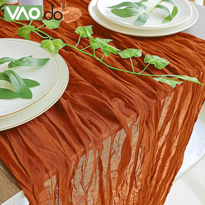 VAODO Table Runner, 90*300cm Gauze Table Runner, Bohemian Style Rustic Decorations, Cheese Cloth Pleated Table Runner for Wedding, Party, Baby Shower Table Decoration,Red