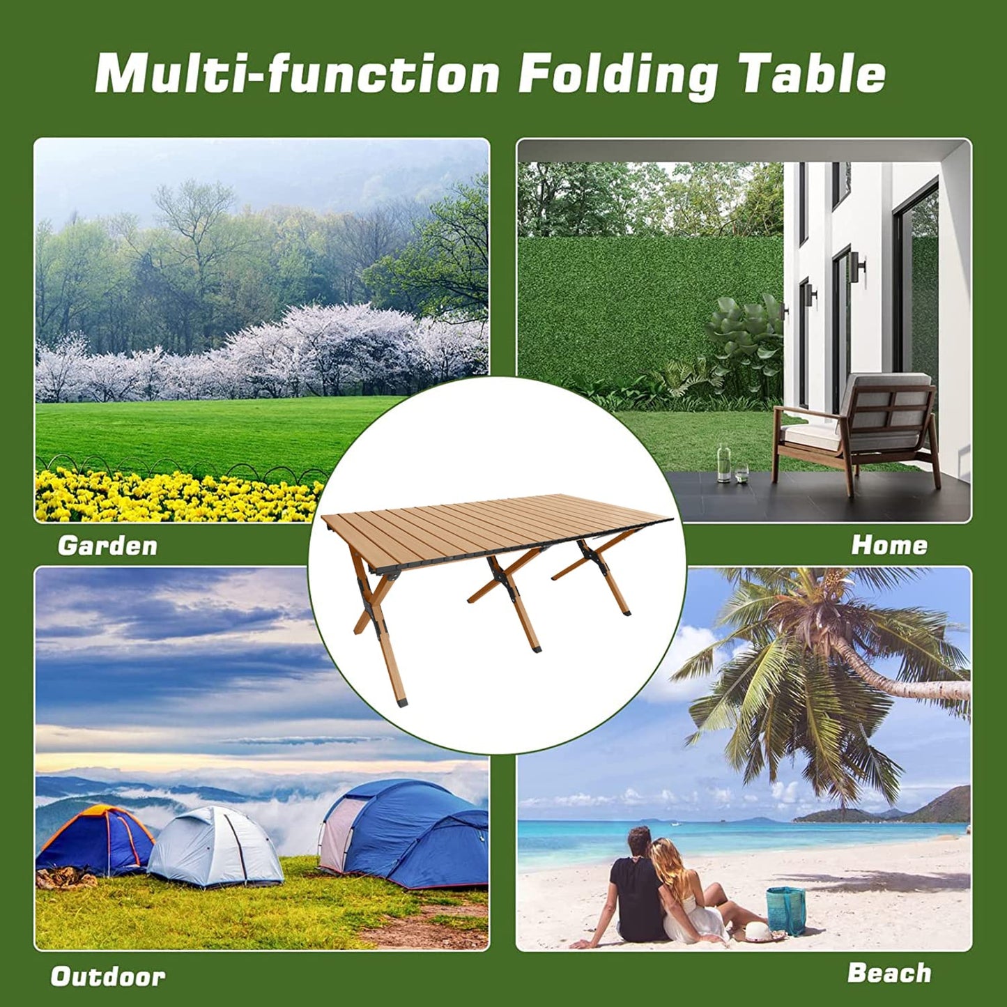 Jorunb Large Foldable Table,Portable Camping Table,Picnic Table,Backpacking Table with Storage Waterproof Pocket,for Outdoor BBQ,Cookout,Picnic,Beach 95 * 55 * 50cm