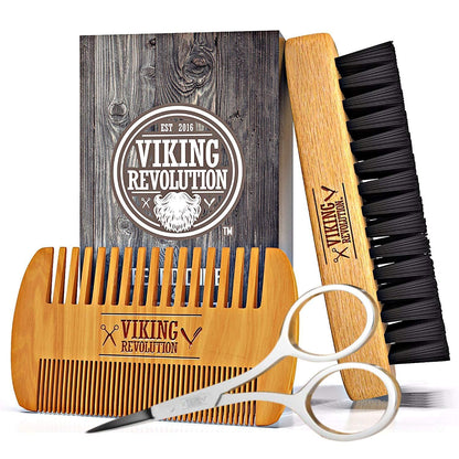 Viking Revolution Beard Grooming Kit for Men- Ultimate Beard Kit Includes 100% Boar Beard Brush, Beard Comb, Citrus Beard Balm, Unscented Beard Oil, Beard & Mustache Scissors