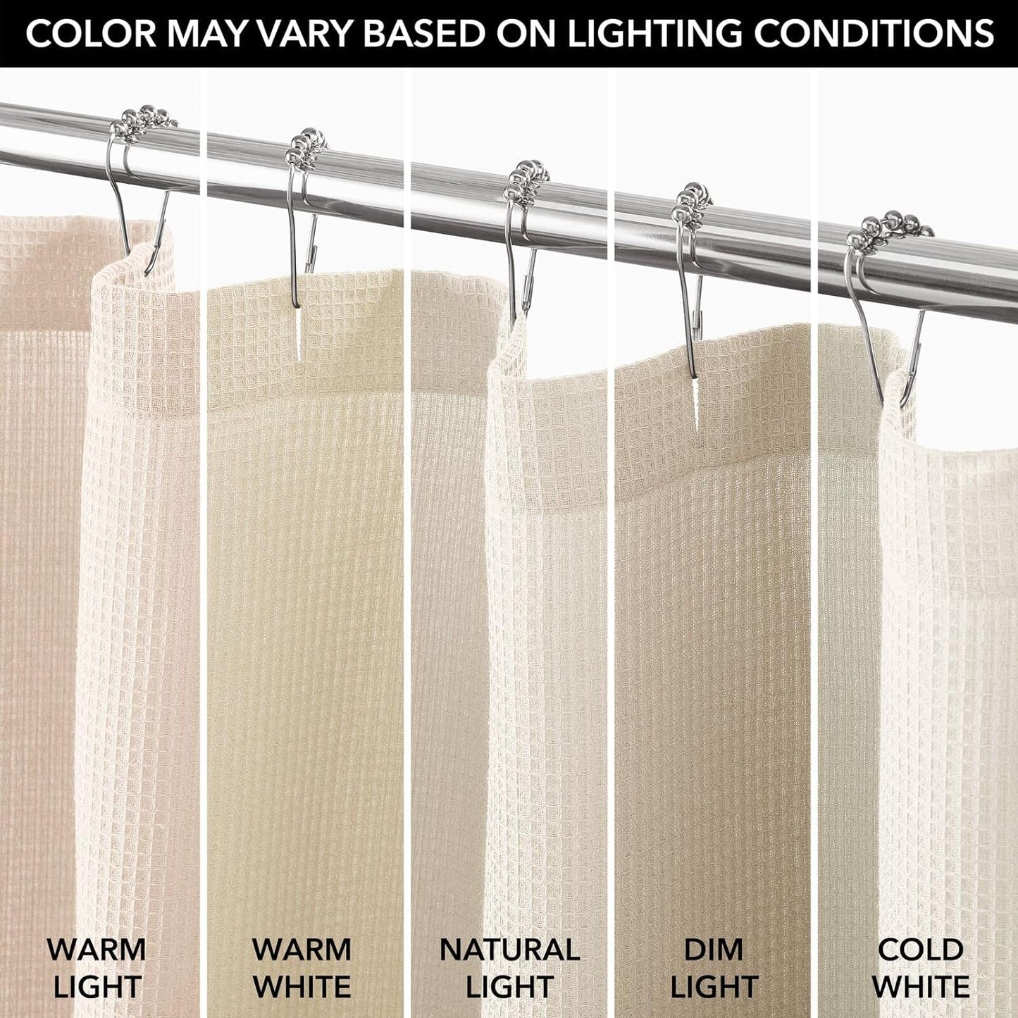 mDesign Cotton Waffle Weave Fabric Shower Curtain - for Bathroom Showers and Bathtubs - Hotel Quality - Machine Washable - Farmhouse Style - 72x72 Inch Cream/Beige