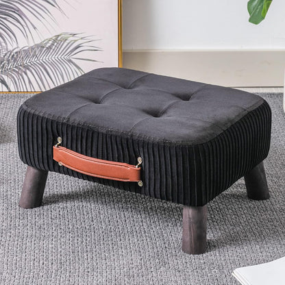 Small foot stool ottoman, Beige PU leather rectangle ottoman footrest, bedside step stool with wood legs, small Rectangular stool, foot rest for couch, small ottoman for desk, living room, bedroom