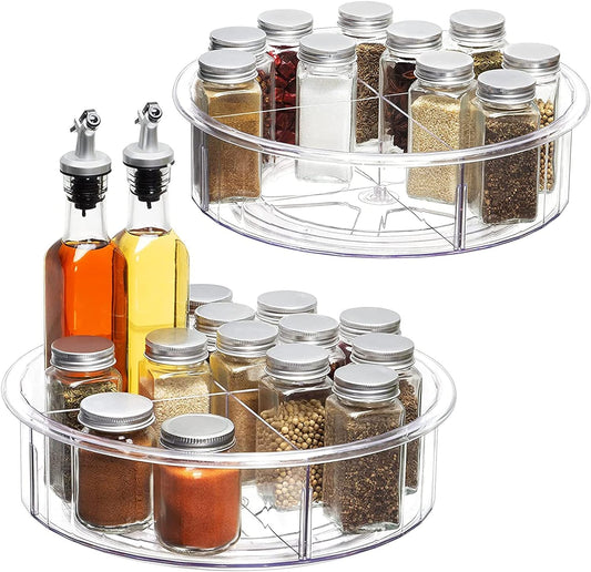 U-HOOME Lazy Susan Turntable Cabinet Organizer, U-HOOME Rotating Spice Rack Food Storage Container for Kitchen Cabinets, Pantry, Refrigerator, Countertops, Bathroom Vanity (with dividers, 1)