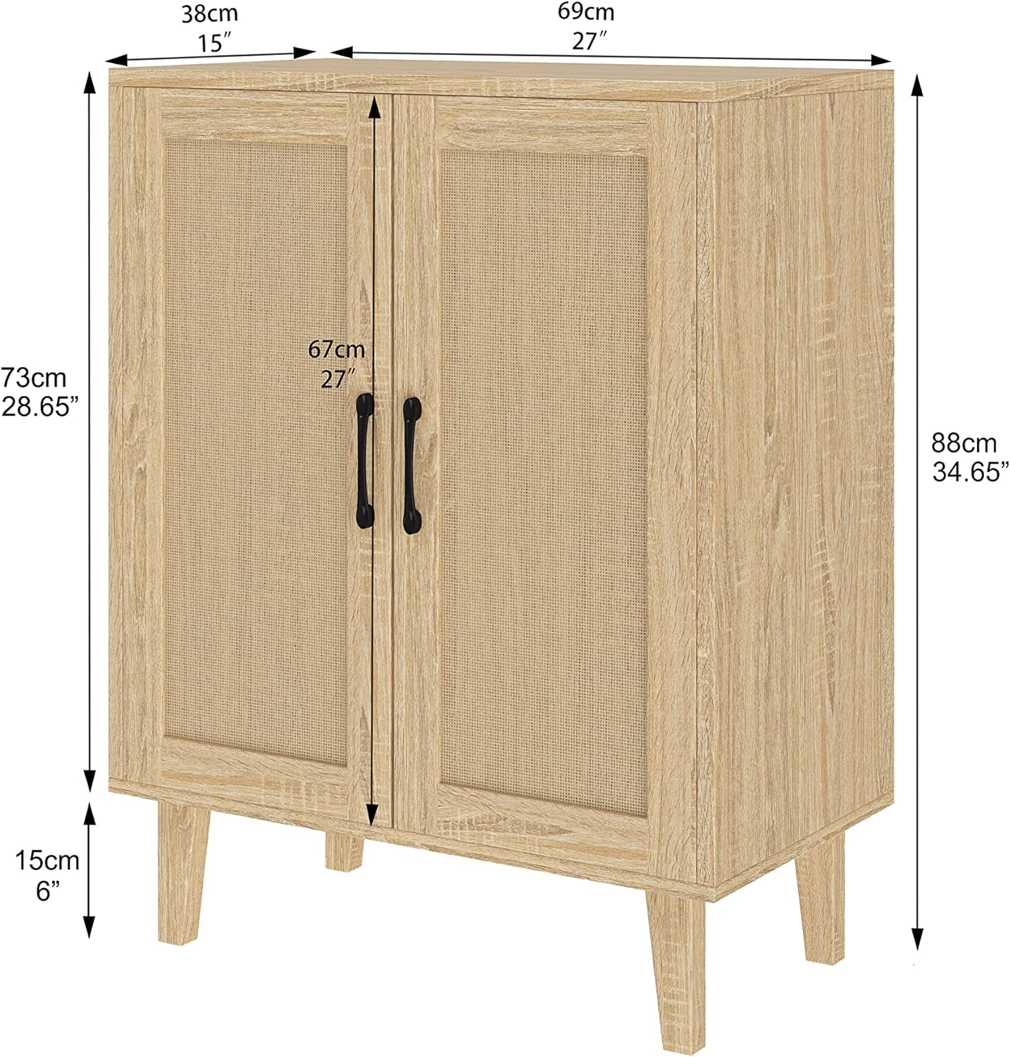 Panana Buffet Cabinet Sideboard with Rattan Decorated Doors Kitchen Storage Cupboard Accent Cabinet (White)