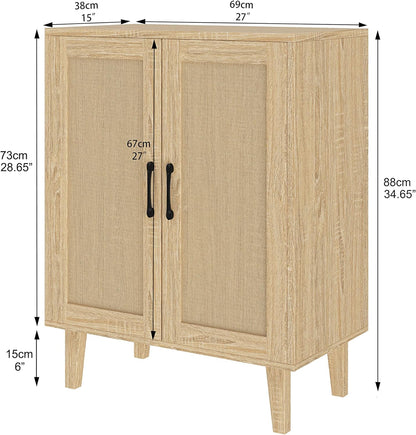 Panana Buffet Cabinet Sideboard with Rattan Decorated Doors Kitchen Storage Cupboard Accent Cabinet (White)