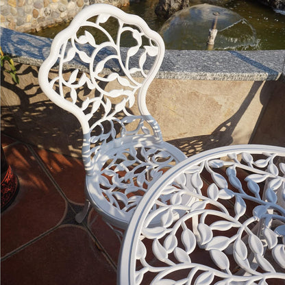 KAI LI Patio Bistro Sets 3 Piece cast Aluminum Patio Furniture Outdoor Garden Metal Rust Proof Tables and Chairs White bisrto Set (Big Tulip-White)