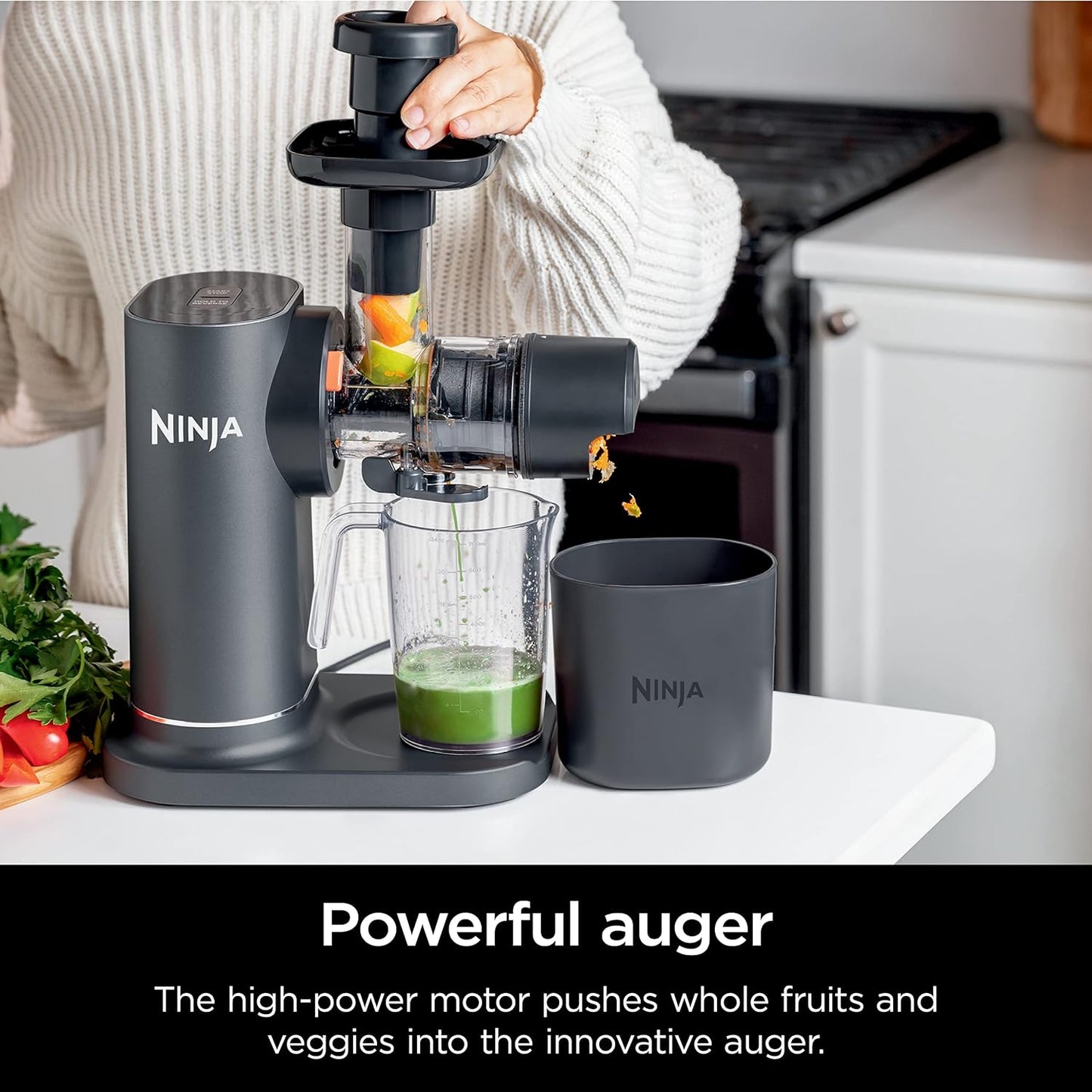 Ninja JC151 NeverClog Cold Press Juicer, Powerful Slow Juicer with Total Pulp Control, Countertop, Electric, 2 Pulp Functions, Dishwasher Safe, 2nd Generation, Charcoal