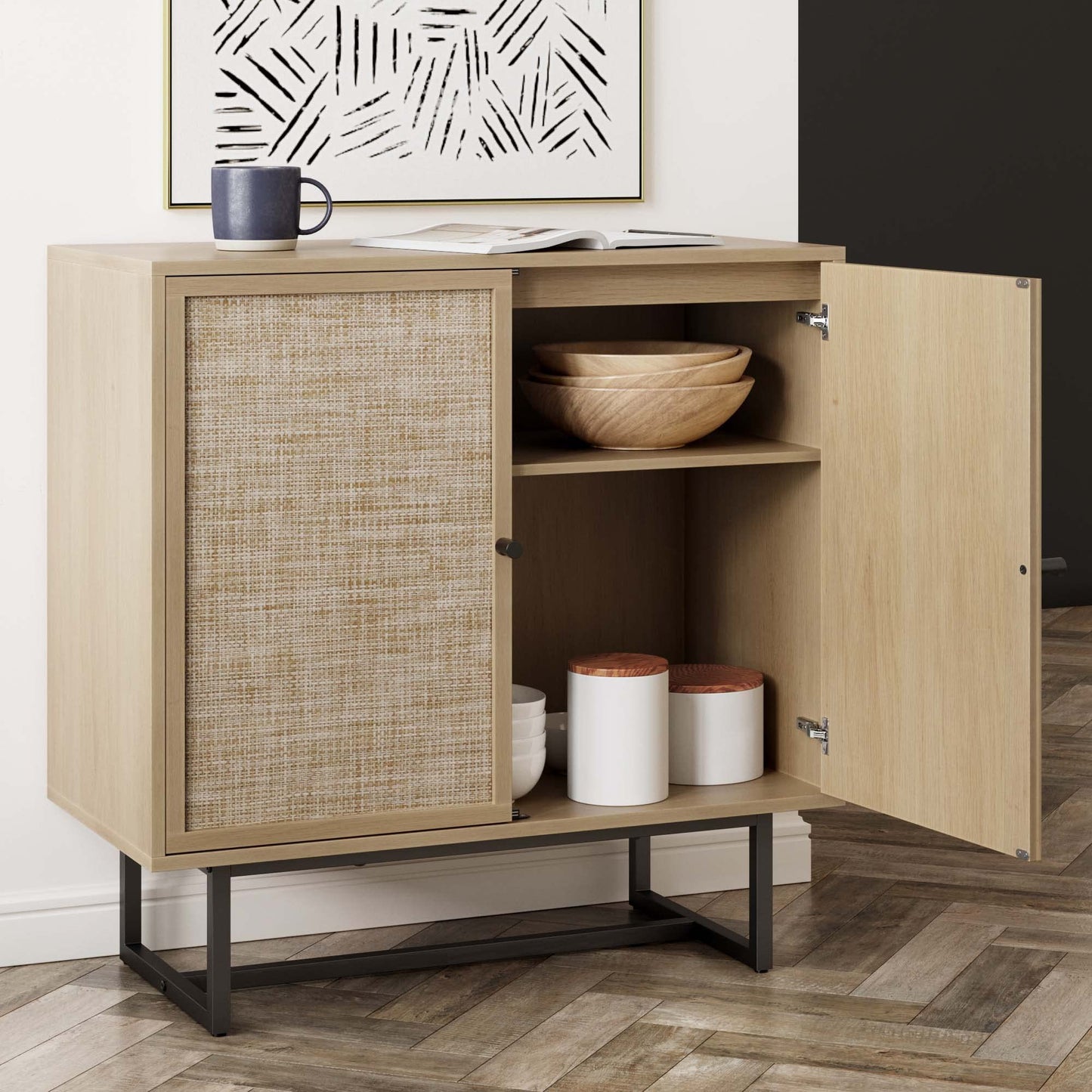 Nathan James Accent Boho Modern Free Standing Buffet Sideboard Hallway, Entryway, Dining Living Room, 1 Storage Cabinet, Beacon - Light Brown