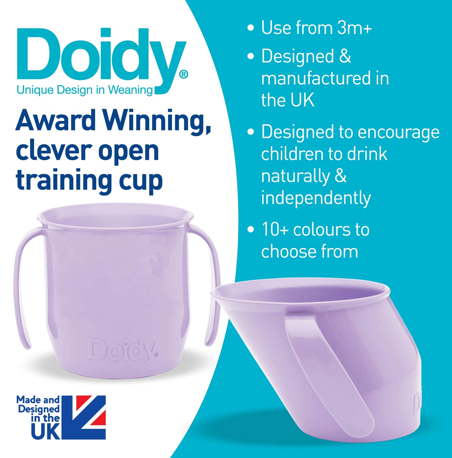 Doidy Cup - Training Sippy Cups for Toddler Cup & Babies - Unique Slanted Design Two Handles Baby Cup - Great Weaning Cup for Milk, Water & Juice - Use from 3-6 Months to Toddler (Purple)