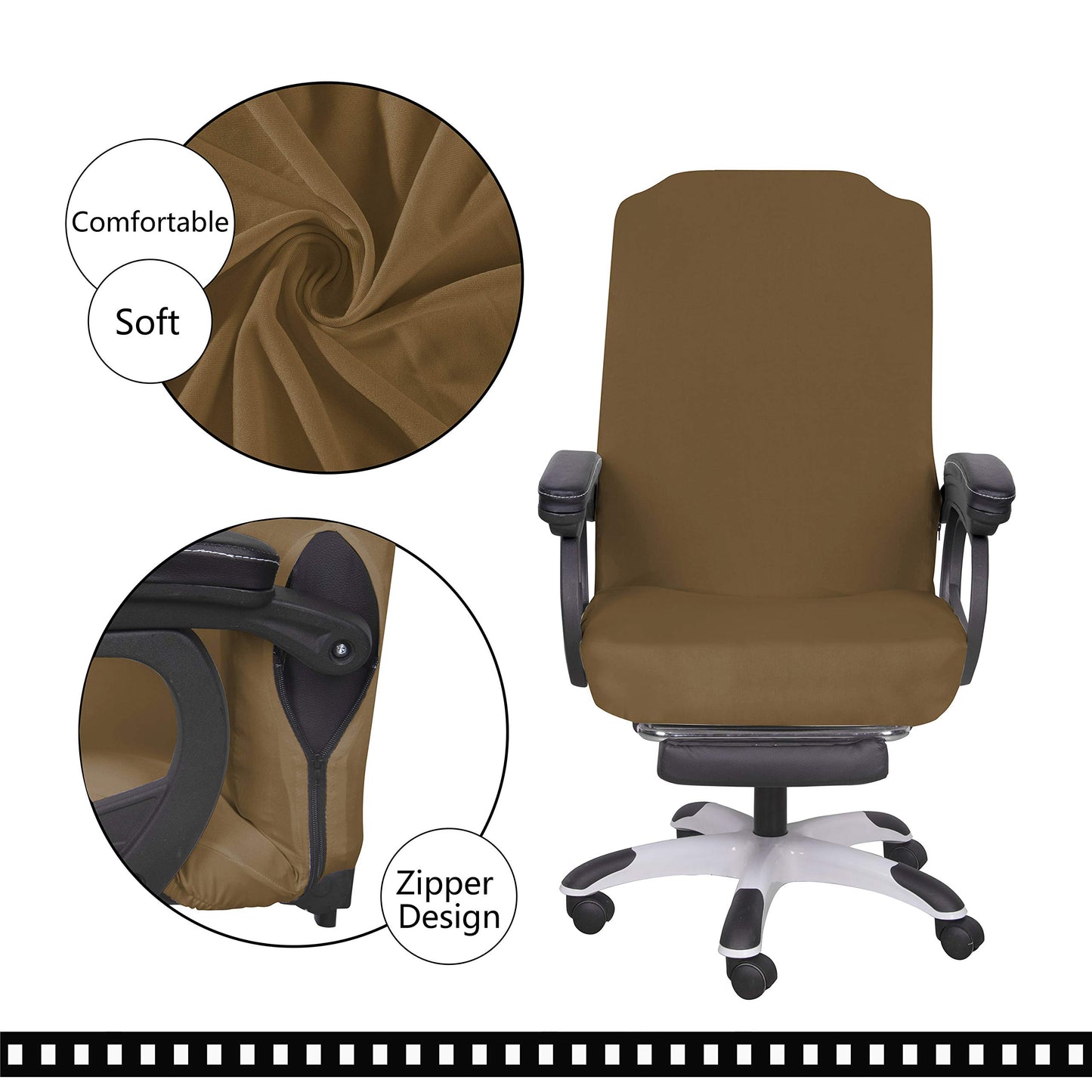 SARAFLORA Polyester Solid Stretch Washable Computer Chair Slipcovers for Universal Rotating for Boss, Office Chair (Large, Black)