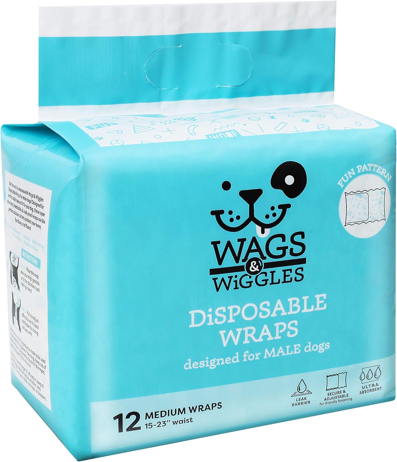 Wags & Wiggles Female Dog Diapers | Doggie Diapers for Female Dogs | Medium Dog Diapers, 16.5"-21" Waist - 12 Pack