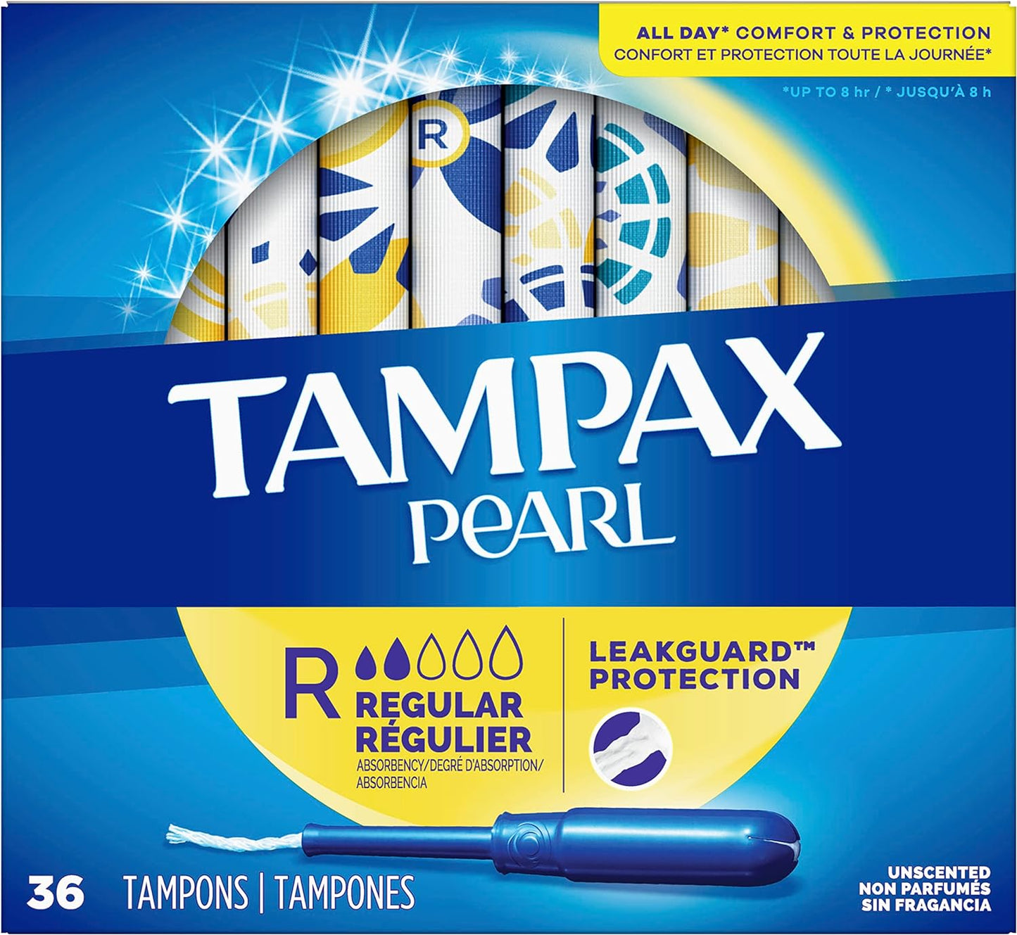 Tampax Pearl Regular Absorbency Unscented Tampons, Leakguard protection 96 Count, Pack of 1