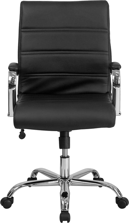 Flash Furniture Executive Office Chair, Ergonomic Contoured And Height Adjustable Leather Seat, Chrome Arms Tilt Lock Lever, White