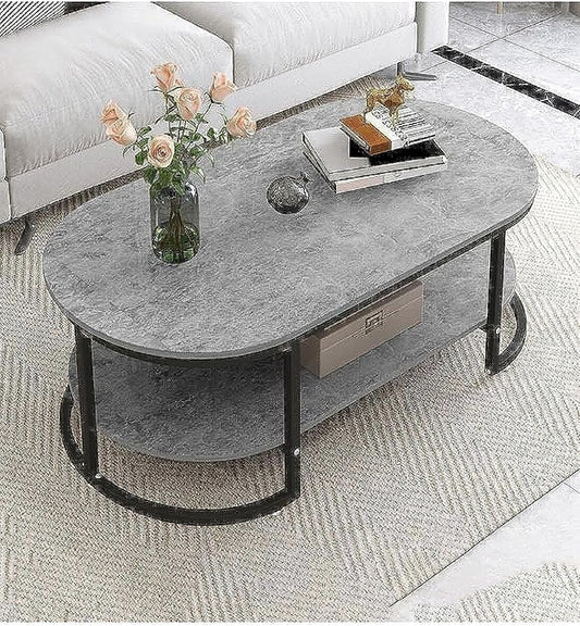 Multifunctional Oval Coffee Table Wing Gray With Black Frame