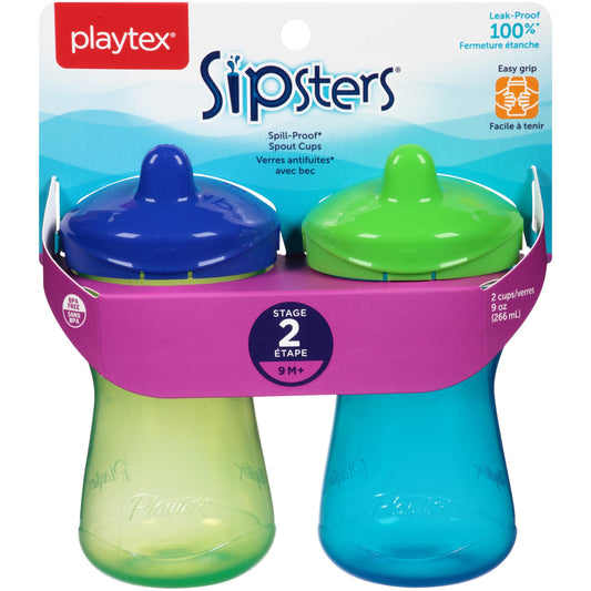 Playtex Sipsters Stage 2 Spill-Proof, Leak-Proof, Break-Proof Spout Sippy Cups - 9 Ounce - 2 Count (Color May Vary)