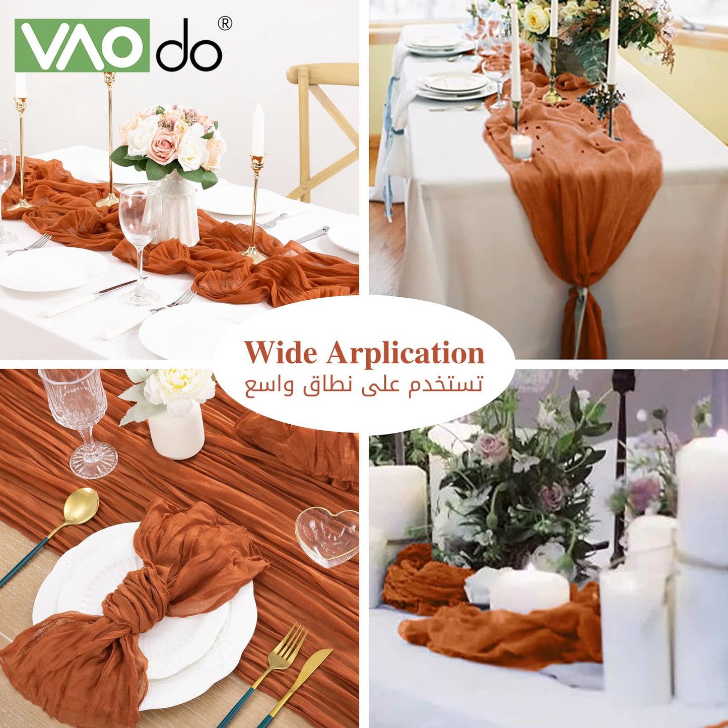 VAODO Table Runner, 90*300cm Gauze Table Runner, Bohemian Style Rustic Decorations, Cheese Cloth Pleated Table Runner for Wedding, Party, Baby Shower Table Decoration,Red