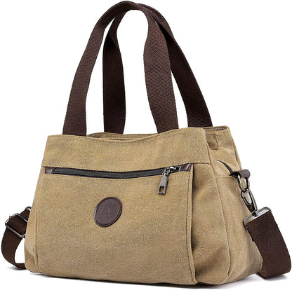 DOURR Hobo Handbags Canvas Crossbody Bag for Women, Multi Compartment Tote Purse Bags