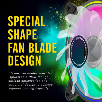 EZDIY-FAB Moonlight RGB Case Fan 120mm with 10-Port Fan Hub X and Remote,Motherboard Aura SYNC, Speed Control,ARGB Computer Fan for PC Case- 6 Pack